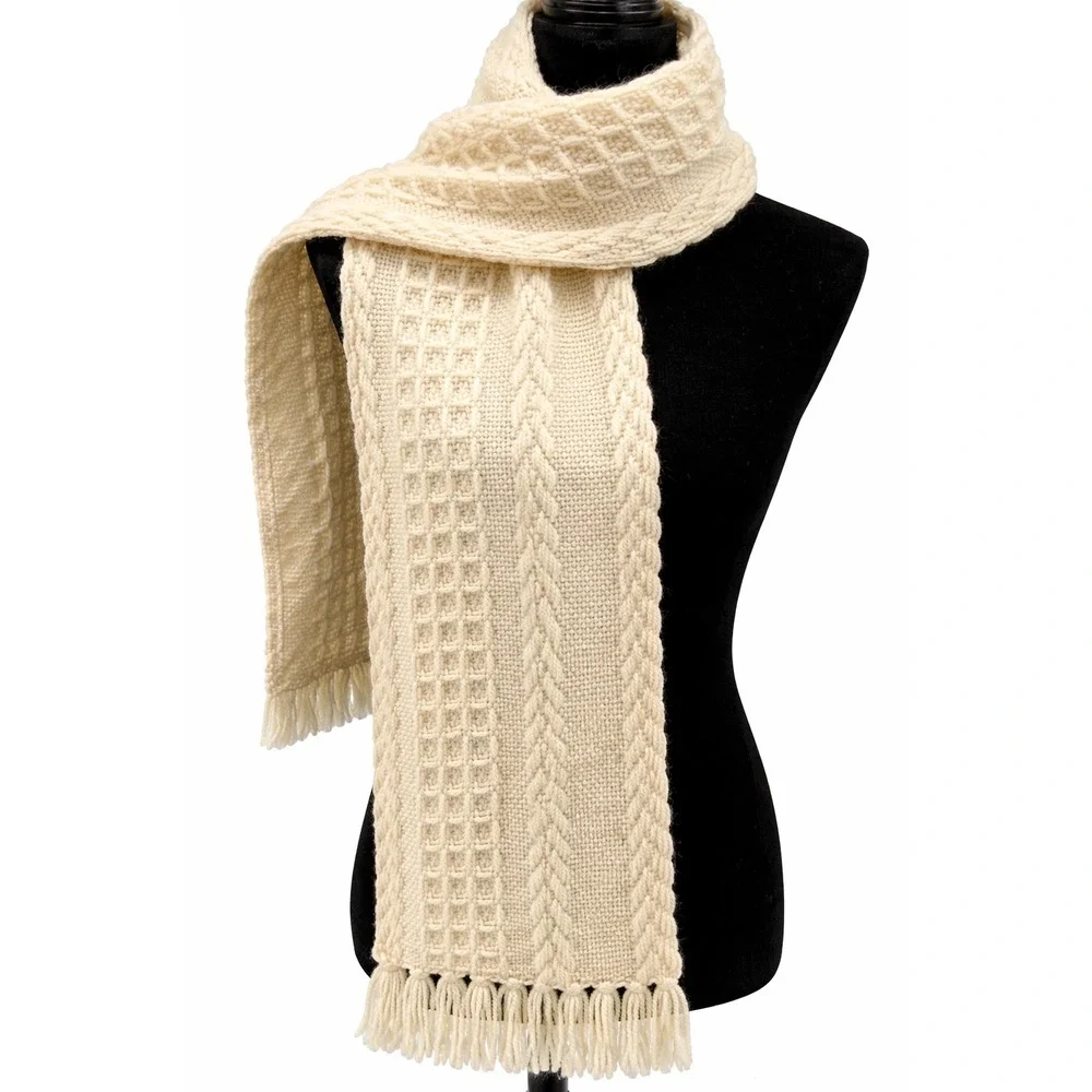 Branigan Weavers Women's Rectangular Winter Cable Knit Scarf One Size Cream Wool